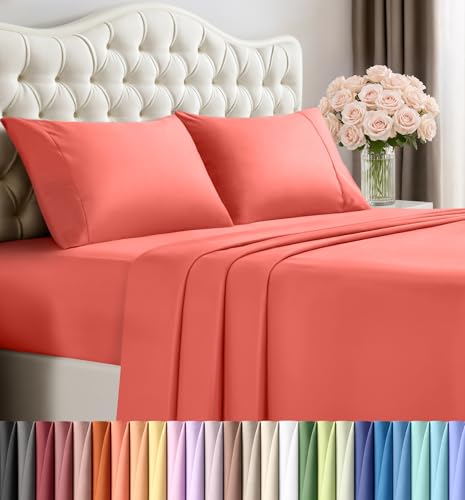 Image of Utopia Bedding Full Size Sheet Set - 4 Piece Bed Sheets, Soft and Breathable Microfiber, Includes 1 Fitted Sheet, 1 Flat Sheet and 2 Pillowcases - Oeko Tex (Coral)