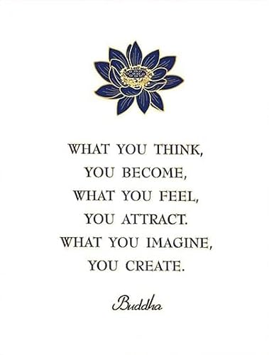 Yunking Style-64 What You Think You Become Buddha Quote Metal Wall Art Painting, Blue Lotus Flower Buddhism Print Poster For Yoga Studio Therapy Buddha Room, Zen Meditation Gift 8X12 Inch