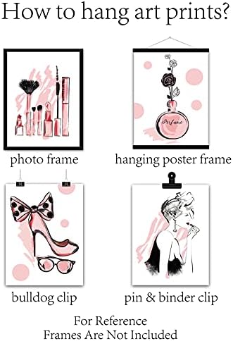 CREATCABIN 4pcs Unframed Pink Fashion Women Canvas Wall Art Print High Heels Flowers Perfume Makeup Home Decor Wall Art Modern Artwork for Dressing Room Bedroom Bathroom Home Girls Gift 8 x 10inch