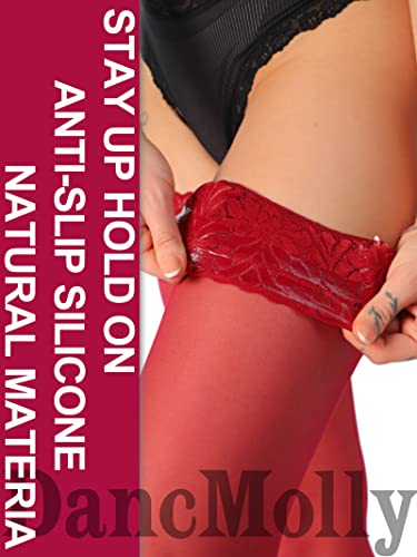 Image of DancMolly Silky Thigh High Stockings, with 17+ Colors Sheer Silicone Lace Top Pantyhose for Women