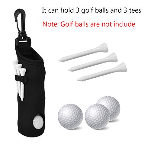 ASENVER 2 Pack Golf Carry Bag with Tee Holder Pouch, Light Weight Hook, Portable Golf Ball Storage Bag for 3 Balls 3 Tees (Black+Black) - Thumbnail 3