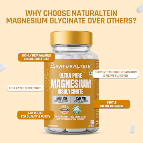 Naturaltein Magnesium Glycinate 1200mg (150mg Elemental) | Chelated High Absorption Magnesium Supports Sleep Quality & Muscle Relaxation | Glyphosate Tested | 60 Tablets — Magnesium Supplements - image 3