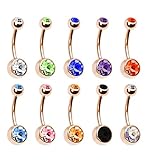 AMDXD Piercing de ombligo con colgante redondo con circonitas de colores de acero inoxidable, joyas para mujeres y niñas, Acero inoxidable, Circonia cúbica