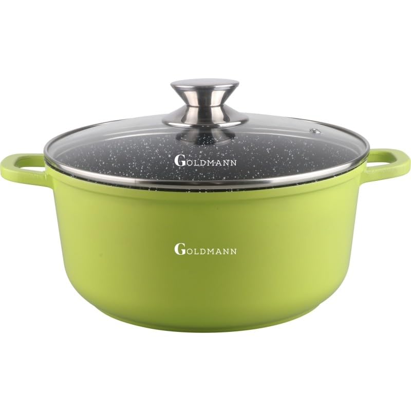 GOLDMANN Premium Gussaluminium Kochtopf 28 CM (6.5L) – Keramik-Marmor Antihaft-Kasserolle mit Glasdeckel, geeignet für alle Herdarten inklusive Induktion, PFOA-frei & spülmaschinengeeignet