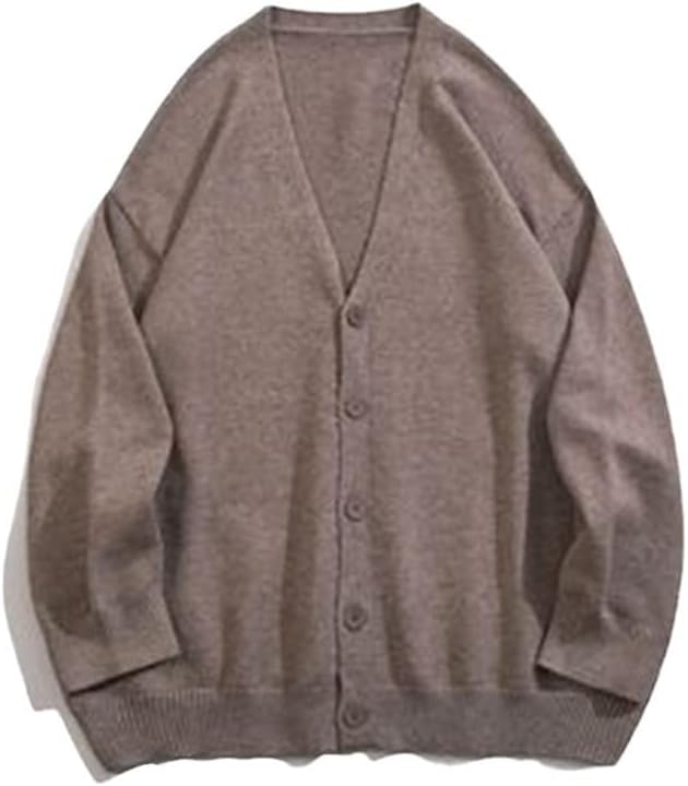 Men Korean Autumn V-Neck Sweater Solid Color Knitted Jacket Casual Cardigan Coats