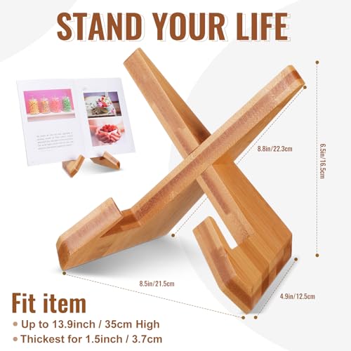 Sunnychicc Cookbook Stand for Kitchen, Recipe Book Holder for Kitchen Counter, Wooden Cookbook Holder, Rustic Cook Book Stand