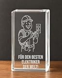 VIP-LASER Geschenk für Elektriker mit Wunschtext - Hochwertiger Glaskristall mit Gravur im Inneren | Bester Elektriker der Welt! | Auszeichnung, Dankeschön & Ruhestandsgeschenk