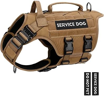 Tactical Dog Harness - PETNANNY Dog Harness Service Dog Vest for Large Breed Dog, Hook and Loop Panel for Service Dog Patch, Work Dog MOLLE Vest with Handle for Walking Hiking Training(Khaki,M)