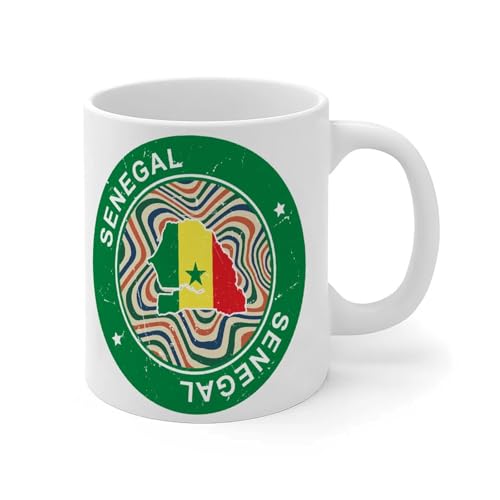 Wodevor Tazas de café de Senegal de 325 ml, diseño de bandera de países del mundo, festival internacional, lindas tazas de café para broma, idea de regalo de Navidad, de hija, hijo, niños, cerámica,
