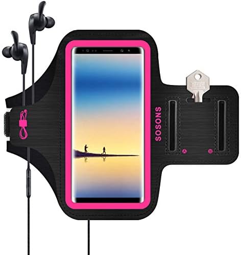 SOSONS Armband for Samsung Galaxy Note 8/9/10/20+,Galaxy S22/S21/S10/S9/S8+, Water Resistant Sports Gym Armband Case for Samsung Galaxy Note/S/A/F Series,with Card Pockets and Key Slot(Pink)
