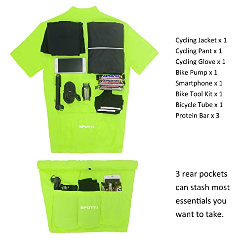 Spotti Men's Cycling Bike Jersey Short Sleeve with 3 Rear Pockets- Moisture Wicking, Breathable, Quick Dry Biking Shirt