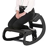Predawn Ergonomic Kneeling Chair,Rocking Knee Chair Upright Posture Chair for Home Office Meditation Wooden & Linen Cushion-Office Chair for Back Neck Pain Relief & Improving Posture (Black)
