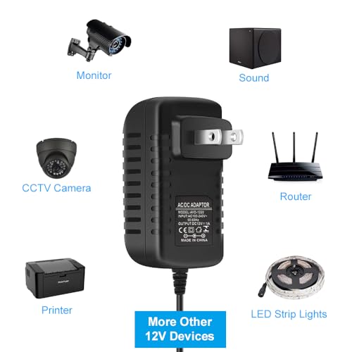 12V LED Strip Power Supply, 1A 12W AC Adapter, 100-240V AC to 12V DC Transformer, Wall Plug Power Adapter with 5.5/2.1 DC Female Barrel Connector for LED Strip Lights