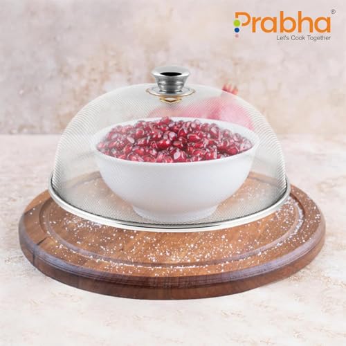 Image of Prabha Stainless Steel Dish Cover | Keep Your Food Fresh and Stylish | Ideal for Home & Kitchen, Flies Mosquitoes Insect Proof Dining Tables Covers Fruits, Cake, Vegetable, Rice Cover. (31 CM)