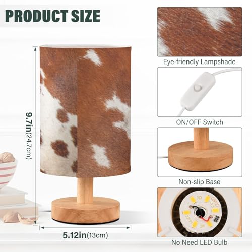 Oarencol Bedside Table Lamp White Brown Cow Print Nightstand Lamp with Wood Animal Skin Desk Lamps for Bedroom Living Room Nursery Office Home Decor by Oarencol - Image 3