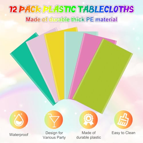 12 Pack Hawaiian Plastic Tablecloth for Rectangle Tables, Pink Green Yellow Tropical Disposable Table Cover, Luau Rectangle Table Cloth for Summer Flamingo Birthday Picnic Party Supplies Decorations by Hauwellter - Image 3
