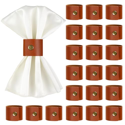 LemonRoad 40 Pcs Brown Leather Napkin Rings Bulk Vintage PU