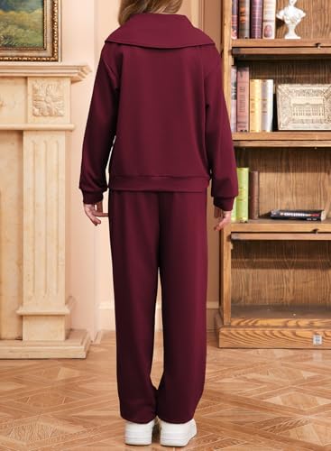 Image of blibean Girls Fall Sweatsuits Half-Zip Collared Sweatshirt & Jogger Pants Set School Tracksuit Size 6-15 Years