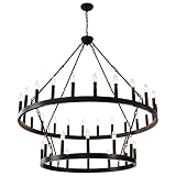 Yikrfiae Black Wagon Wheel Chandelier 2 Tier 36-Lights 48 Inch Extra Large Farmhouse Pendant Light F