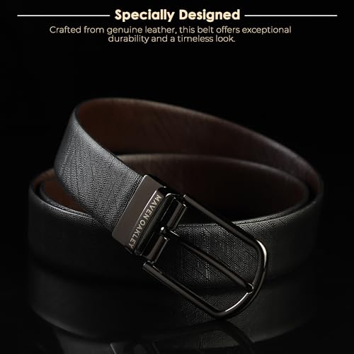 Image of Belts for Men Leather Original, Reversible Black & Brown Formal & Casual Italian Leather Belt with Solid Metal Curved Buckle