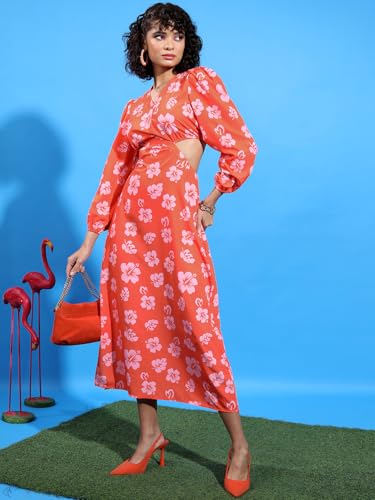Image of Tokyo Talkies Women's Long Sleeves V-Neck Printed Dresses | Stylish Dresses | Casual Dresses
