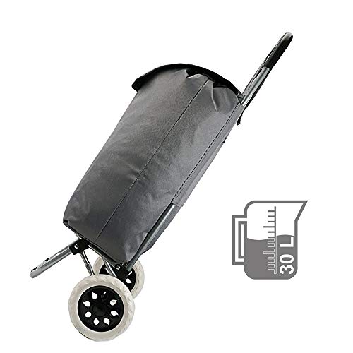 Cepewa Stabiler großer Einkaufstrolley 45 L Leichter multifunktionaler Einkaufskorb mit robusten Rollen und Klapp Gestell (grau) – Bild 4