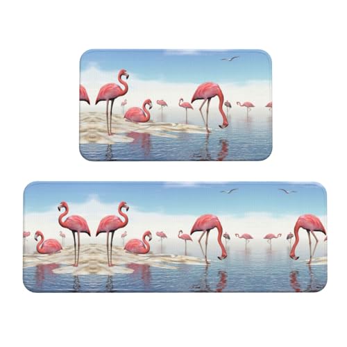 Tapetes de cocina antideslizantes EdWal con flamencos para un ambiente playero y fresco 2