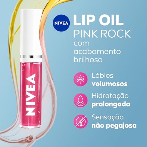 NIVEA Lip Oil Brilho Nutritivo Pink Rock 5,5ml - Hidratação prolongada, sensação não oleosa, lábios