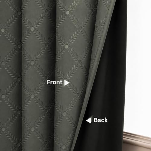 Image of LINENWALAS 100% True Blackout Door Curtains 7 Feet Long Set of 2 | Embossed Moonlight Design | Room Darkening Curtain | Thermal Insulated Curtains for Living Room, Bedroom (129 x 215 cm, Grey)