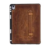 Venito Lecce Leather Wallet Case Compatible with iPad Pro 11, 2018 - Flex Handle Tablet Wallet - Antique Brown