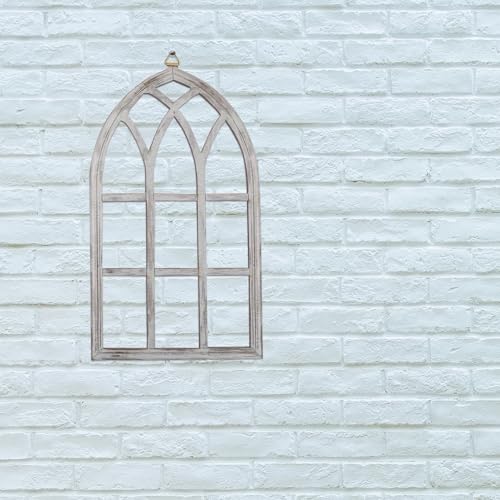 2 Ventanas arqueadas de madera decorativas con acabado rústico artesanal 7
