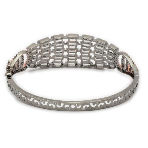 Image of ZENEME Rhodium-Plated Silver Toned American Diamond Studded Contemporary Kada Bracelet For Girls and Women