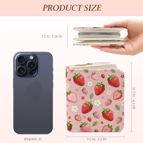 Image of Strawberry Wallet for Women, PU Leather Accordion Wallet, Zipper Coin Purse | Women's Strawberry Accordion Wallet, Credit Card Holder with 1 ID Window 14 Card Slots, Gift for Wife Daughter Ladies