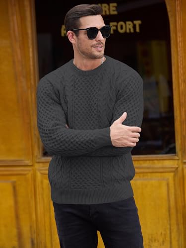 Comdecevis Cable Knit Sweater for Men Crewneck Casual Pullover Sweaters Unisex Textured Knitted Sweatshirt4