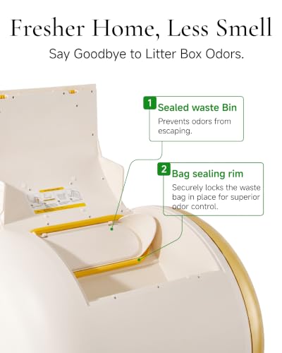 Image of Furrytail Automatic Litter Box Self Cleaning, Kitty Litter Box, Smart Safety Sensors, Advanced Odor & Leak Control, Large Capacity for Multi Cat Homes, with App Control & 40 Trash Bags,Cream