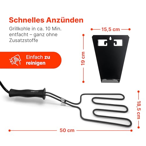 Clatronic® elektrischer Grillanzünder | Anzünden von Holzkohle | Grillfeuer in ca. 10 Min | Anzünder mit minimaler Rauchentwicklung | Keine Chemikalien u. Geruchsbildung | Grill Zubehör | EGA 3404