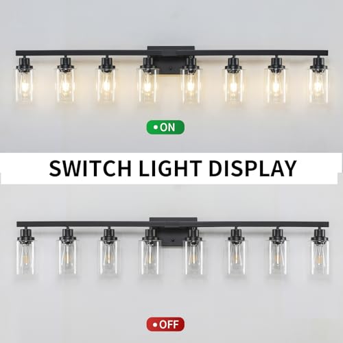 DIKAIDA 8 Light Bathroom Vanity Lights Over Mirror, 52inch Black Vanity Lights Fixtures Matte Black Modern Vanity Lights Black Bathroom Wall Lighting for Mirror Bedroom,Living Room by DIKAIDA - Image 4