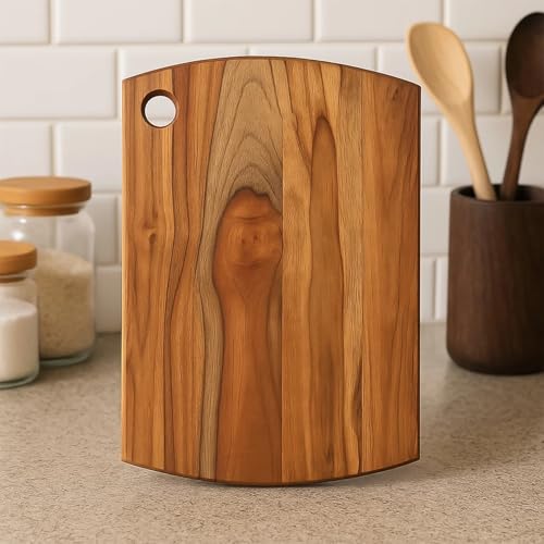 Image of SUPERMOM Chopping Board Wood 1 Pc - Teak Wooden Cutting Board for Vegetables, Fruits, Meat and Cheese - Antibacterial, Durable, BPA-Free, Non-Slip Kitchen Chopping Board for Cooking and Food Prep