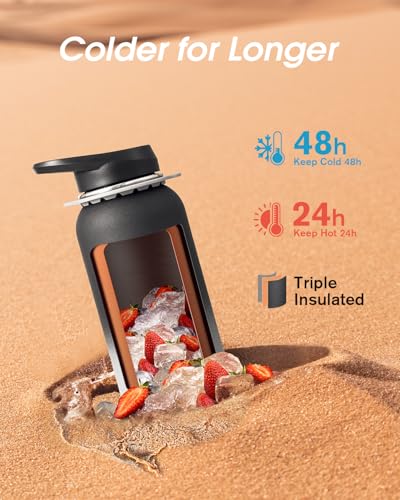 Image of Coolflask 40 oz Water Bottle Insulated Stainless Steel with Strap