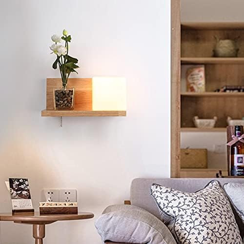 Nordic WoodenCompatible with Bedroom Bedside Stairs Corridor Interior Mounted Lighting Sconce Indoor Decoration Light Fixtures (Type D Warm White Light)