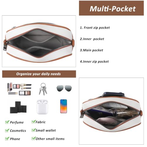 Image of TANTOMI Crossbody Bags for Women Trendy,Vegan Leather Crossbody Purses for Women Small Shoulder Bag Handbags with Wide Strap (White /Light Brown)