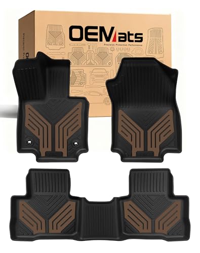 Image of Premium Color TPE Floor Mats Custom Fit for Toyota RAV4 2019-2025 (Only for Hybrid)| Saddle Brown Wing Design | All-Weather Heavy Duty Car Floor Liners Full Set 1st & 2nd Row