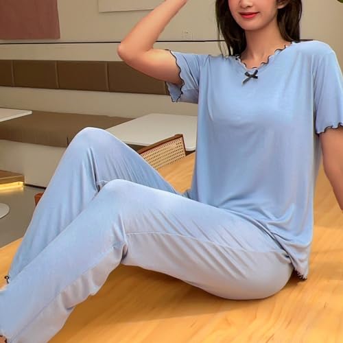Pyjama en modal haut de gamme avec pantalon à jambe large fluide - 4