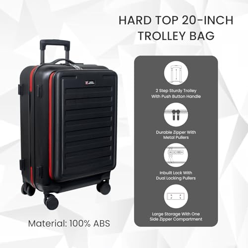 Image of Swiss Military PRIMUSPLUS Laptop Trolley Bag 55cm Cabin Suitcase, Lightweight ABS, 15.6 inch Laptop Slot, 360 Wheels, Push-button Telescopic handle, enhanced security, Business Travel Luggage (52L) Black