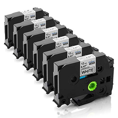 Unistar Ruban Compatible pour Brother TZe-231 TZe231 TZ 12mm x 8m pour PT-H100LB PT-E100 PT-D400 PT-1250 PT-H110 PT-1000 PT-1010R, Noir sur Blanc Pack de 6