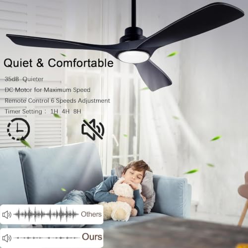 Image of QUTWOB 52 inch 3-Blade Wood Ceiling Fan with Light & Remote, Indoor Outdoor