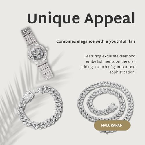 Image of Halukakah Kids' Diamond Watch Sparkling Starry: 18k Real Gold /Platinum Plated,Elegant & Casual Round Dial,Full of Diamonds,Stainless Steel Band Quartz Watch,Present for Boys and Girls