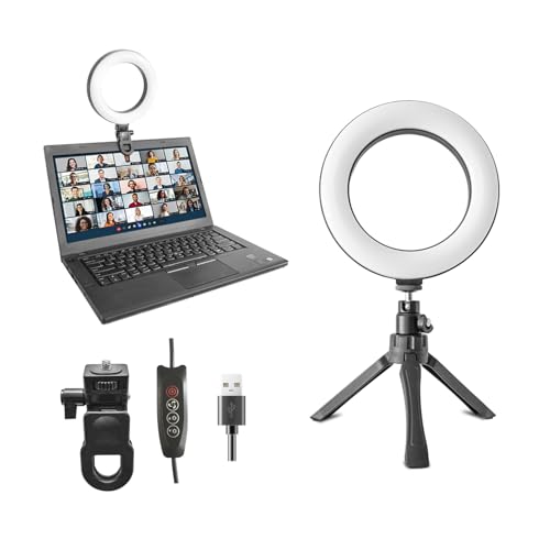 SHSY LVSEZM 6 Ring Light Video Conference Kit 5-Color 10-Brightness Clip-On Light with Stable Ring-Light Clamp & 5 Tripod Desk/Zoom/TikTok Makeup Light Selfie Light
