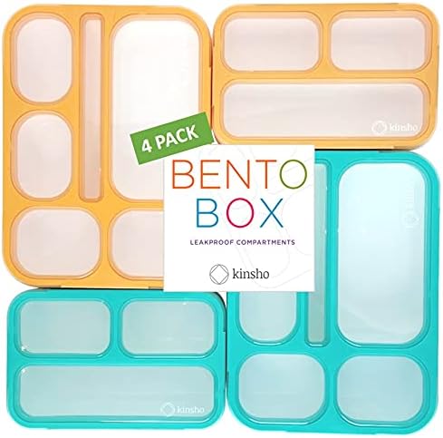 Bento Box Lunch Boxes and Snack Containers for Kids Girls Boys | Leakproof Portion Container Kits BPA Free | Value Pack Set of 4 | Teal Orange Large + MINI, Value 4 pack
