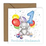 Geburtstagskarte – feierlicher Hase mit Ballons | Klappkarte (15 x 15 cm) – mit Kraft Umschlag – Innen blanko